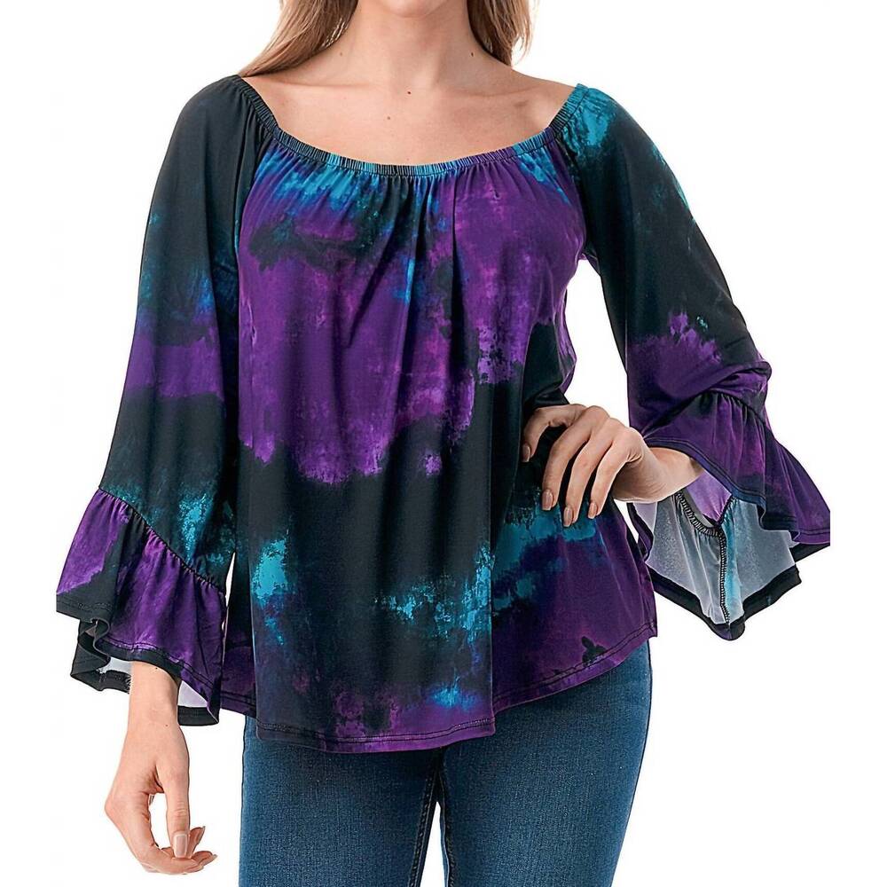 NEW VAVA cordelia off shoulder top in purple/green tie dye